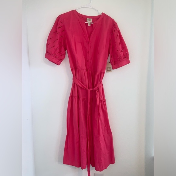 St. John’s Bay Eyelet Cap Sleeve Tiered Tie Dress Pink - Picture 11 of 15